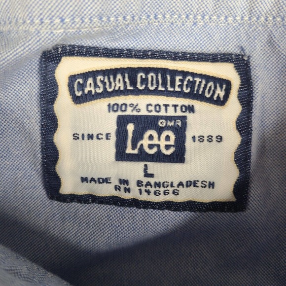 Lee Shirt Mens Large Blue Casual Collection TM Ranch‎ Cotton Button Embroidered - Picture 3 of 10